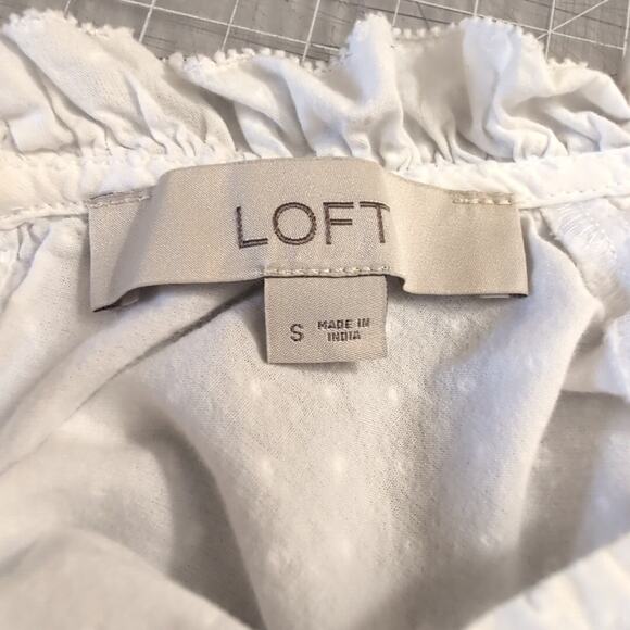 Loft White Clip Lace Trim Ruffle Blouse in Swiss Dot with Lace Inserts, small - Picture 7 of 10